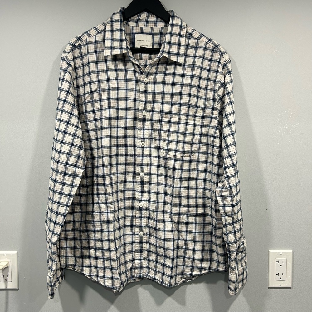 American Eagle Super Soft Flannel Plaid Button Down Shirt L